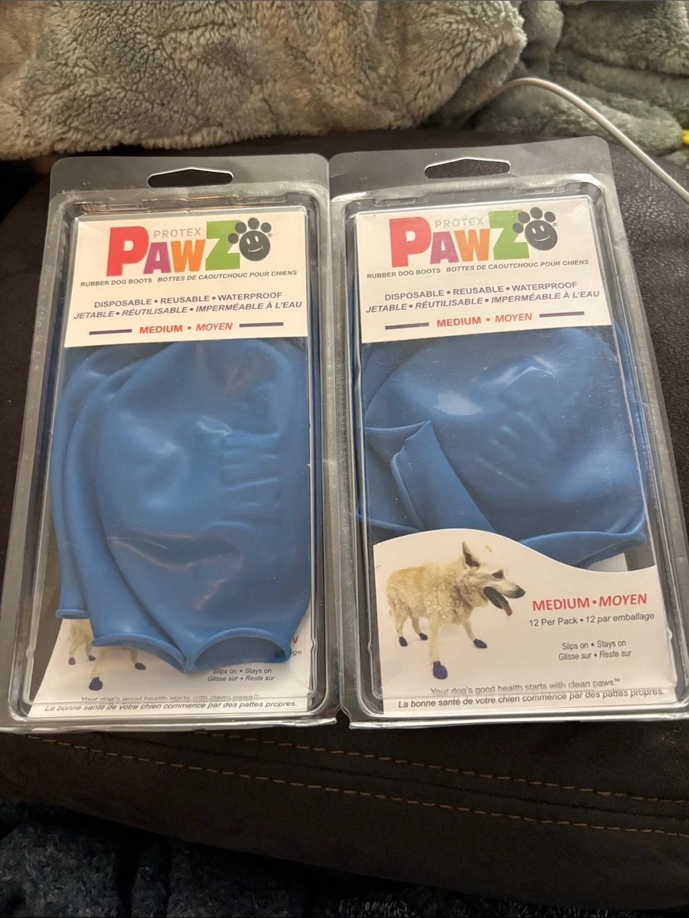 PAWZ Medium Reusable Waterproof Dog Boots - Blue (Pack of 12)